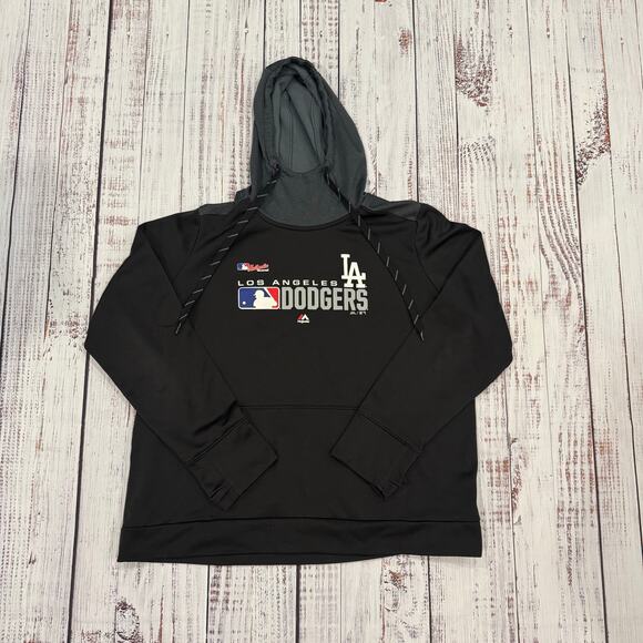 Majestic Sweaters - Majestic LA Dodgers Hoodie Women’s XL Black Gray Fleece MLB Fan Pullover